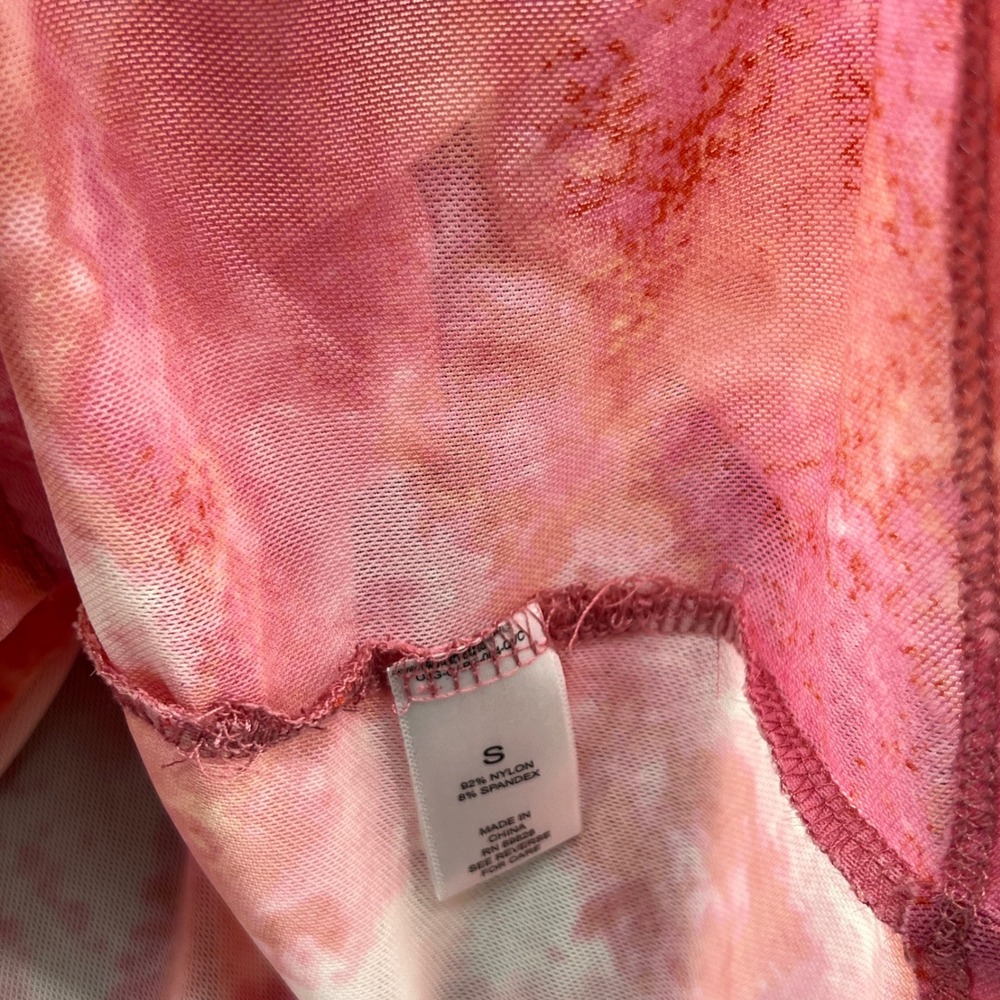 LOGO Lori Goldstein Tie Dye Mesh Button Down Top Women Small Pink Sheer Cardigan - Picture 5 of 9